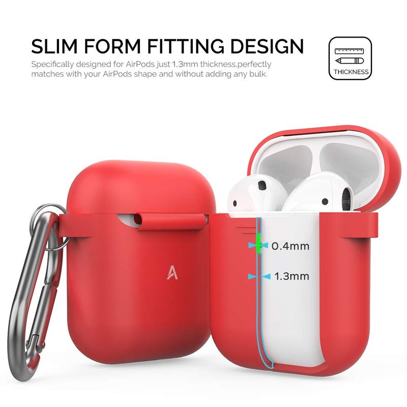 AhaStyle Upgrade Silicone Case Protective Cover [Front LED Visible] Compatible with Apple AirPods 2 & 1 (Red) - Image 4